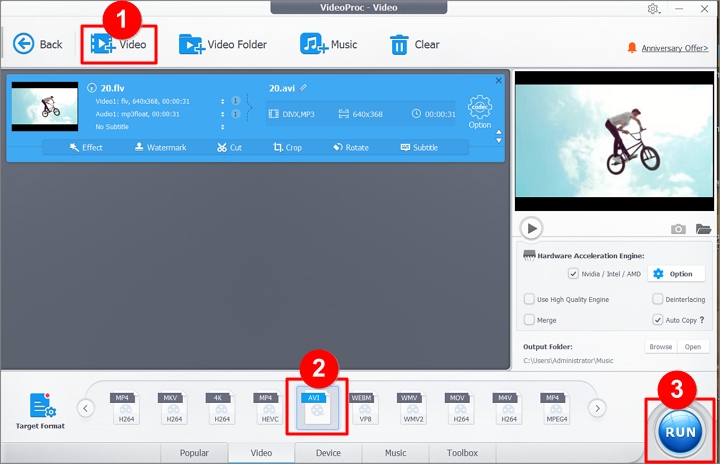 How to Convert FLV to AVI with VideoProc Converter AI - Step 2
