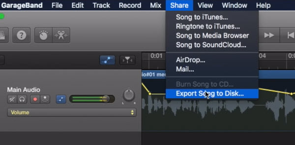 Export Garageband files in Mac