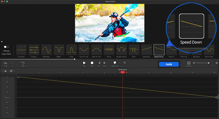 Use Speed Down in Kayaking Video