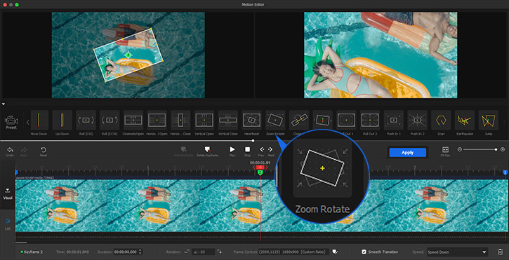 Motion preset Zoom Rotate for rotating dolly zoom
