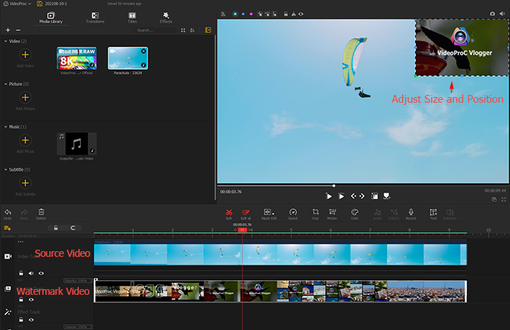 add an image watermark to a video in VideoProc Vlogger