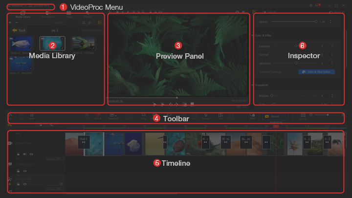 L'interface de VideoProc Vlogger