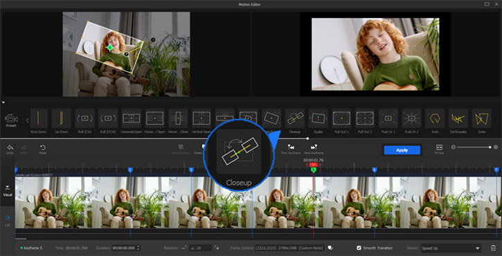 Motion preset Closeup for rotating dolly zoom