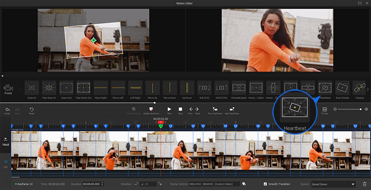 Motion preset Heartbeat for rotating dolly zoom