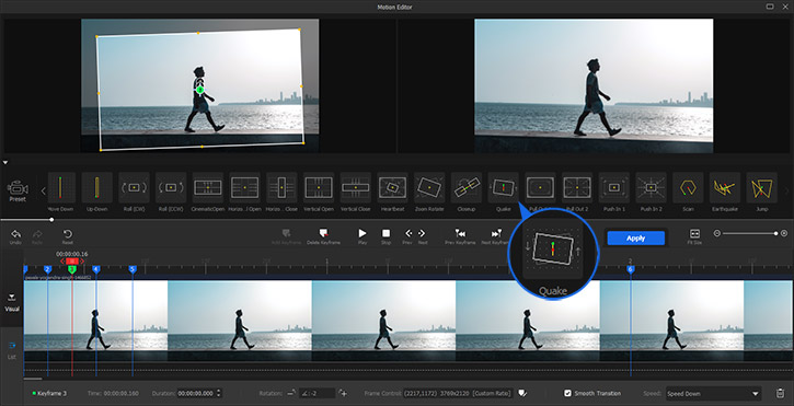 Motion preset Quake for shaky cam