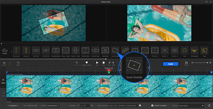 Motion preset Zoom Rotate for rotating dolly zoom