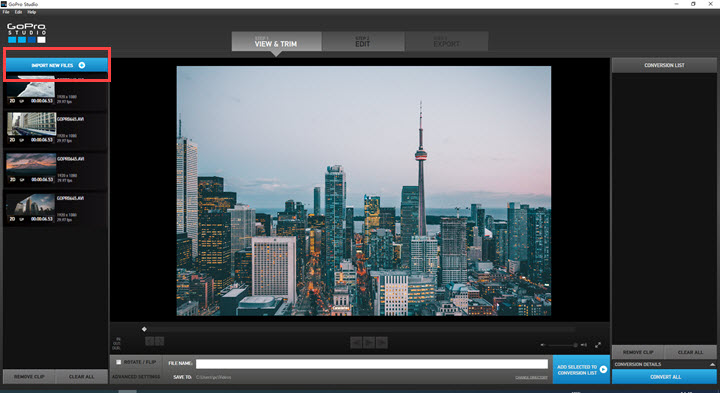 Importing media to GoPro Studio