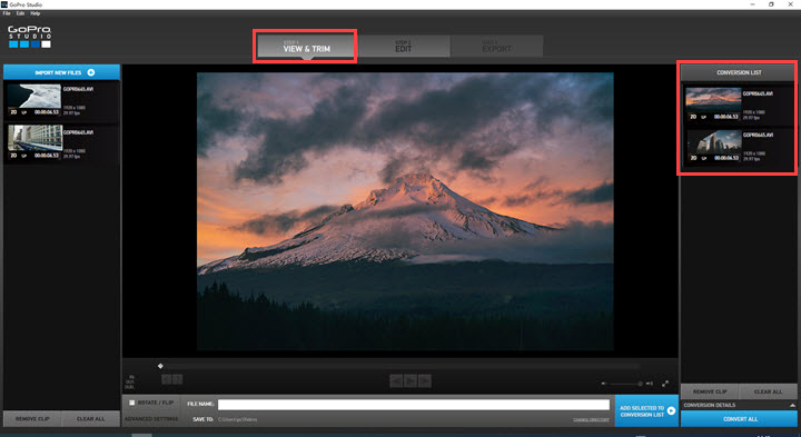 View and Trim in GoPro Studio