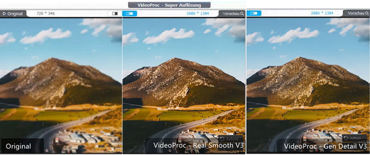 4-faches Upscaling durch Gen Detail Modell von VideoProc Converter AI