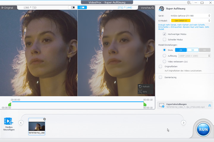 Ergebnis nach dem Video-Entrauschen mit VideoProc Converter AI