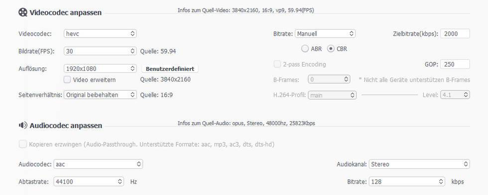 Audio- und Video-Parameter anpassen - VideoProc