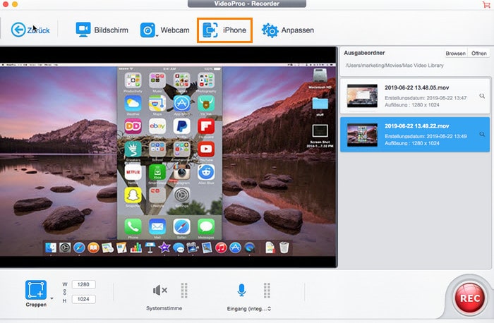 iPhone-Bildschirm mit Ton aufnehmen auf Mac - VideoProc