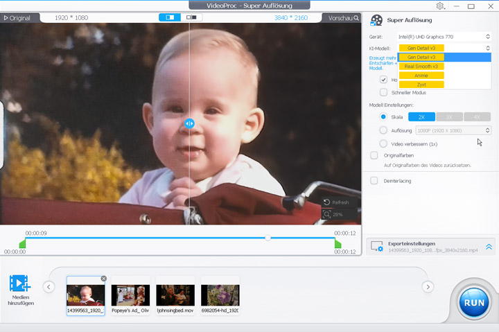 Testergebnis der Video-Restaurierung mit VideoProc Converter AI