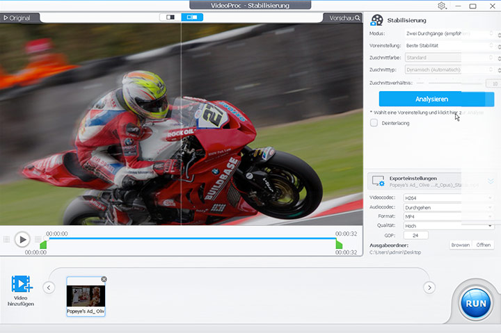 VideoProc Converter AI Test - Stabilisierung