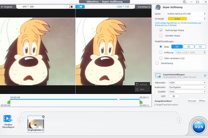 2-faches hochskaliertes Anime durch VideoProc Converter AI