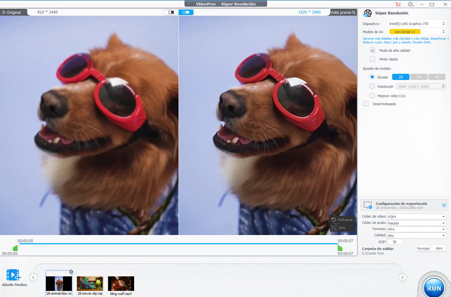 Programa de VideoProc Converter AI para mejorar la calidad de video