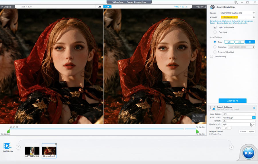 Escalado de video con IA en VideoProc Converter AI