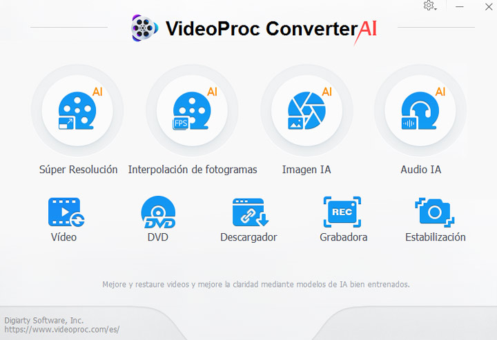 Elegir menú Vídeo desde la página de inicio de VideoProc