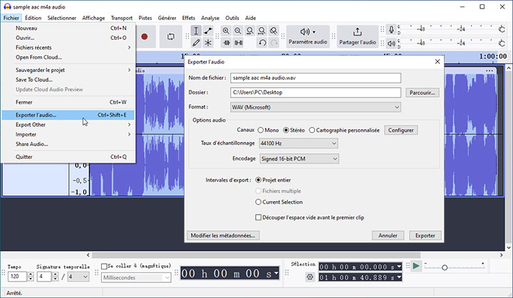 Convertir M4A en WAV avec Audacity