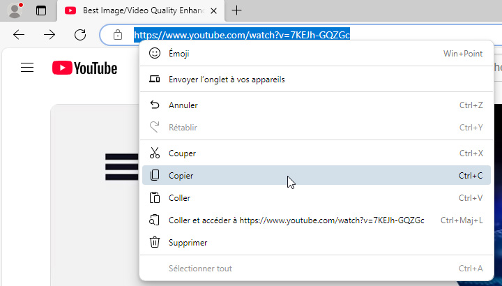 Copiez l'adresse audio sur YouTube
