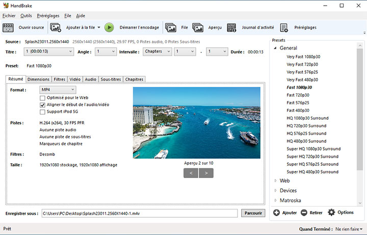 Convertir HEVC en MP4 gratuit avec HandBrake