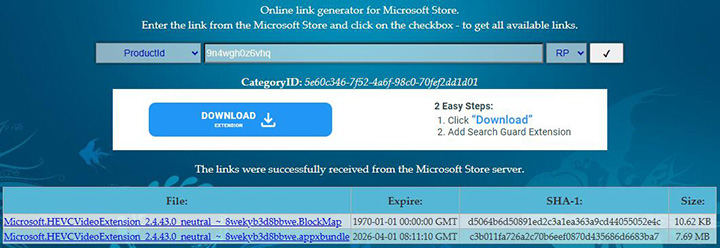 Installation forcée du codec HEVC