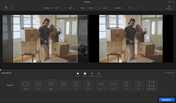 Recadrer gratuitement une vidéo 16:9 au format 4:3 avec VideoProc Vlogger