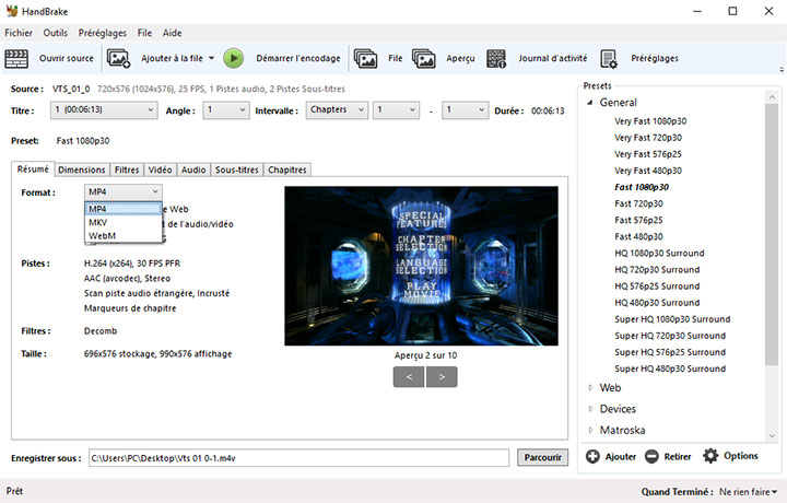 Convertir VOB en AVI avec HandBrake