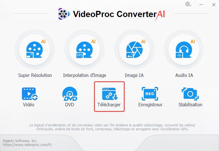 « Télécharger » dans VideoProc Converter AI