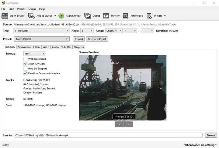 Upscale 480p to 1080p with HandBrake