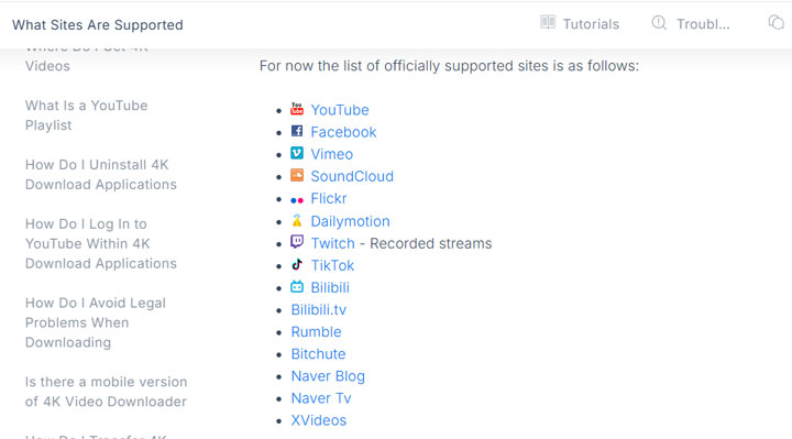 4K Video Downloader Supported Sites