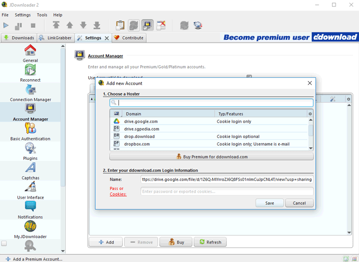 Add a premium account in JDownloader 2