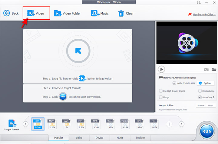 Click the Add Video button on VideoProc Converter