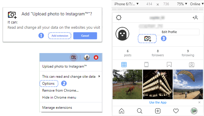 how to upload photos to instagram from pc using chrome