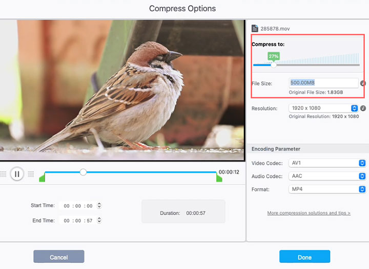 Adjust the Compression for the Individual MOV File