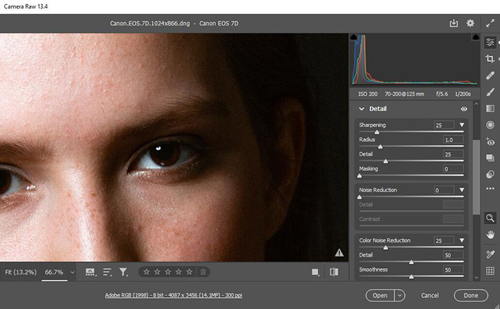 Reduce noise in Photoshop with Adobe Camera Raw