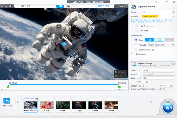 AI video upscaling in VideoProc Conveter AI