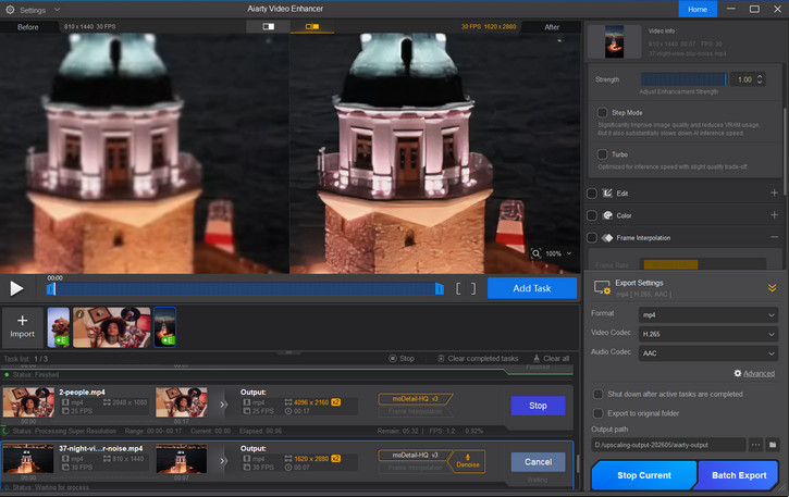 Aiarty Video Enhancer Interface
