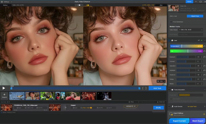 Aiarty Video Enhancer Edit Interface