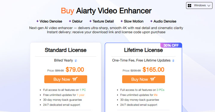 Aiarty Video Enhancer Pricing