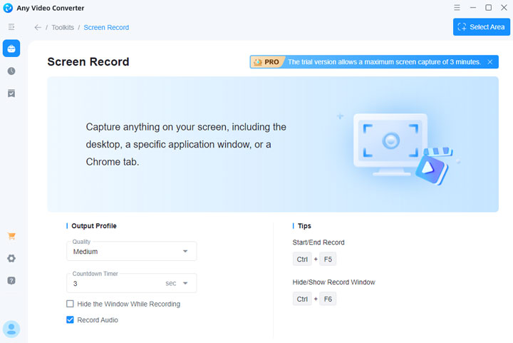 Any Video Converter Free Screen Record