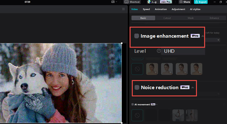 CapCut Video Denoise Desktop UI