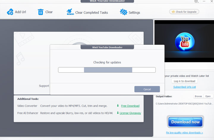 Check for Updates in WinX YouTube Downloader