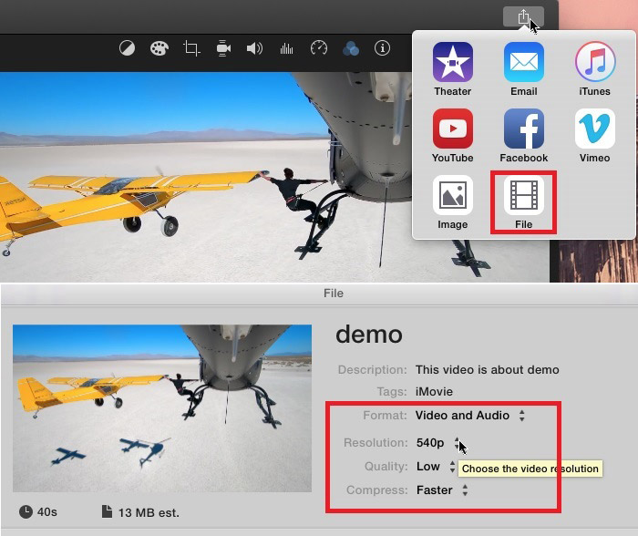 how to compress a video with iMovie