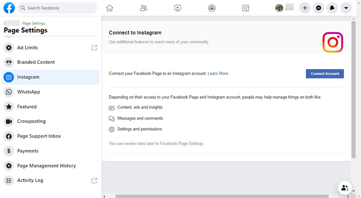 connect Facebook Page to Instagram