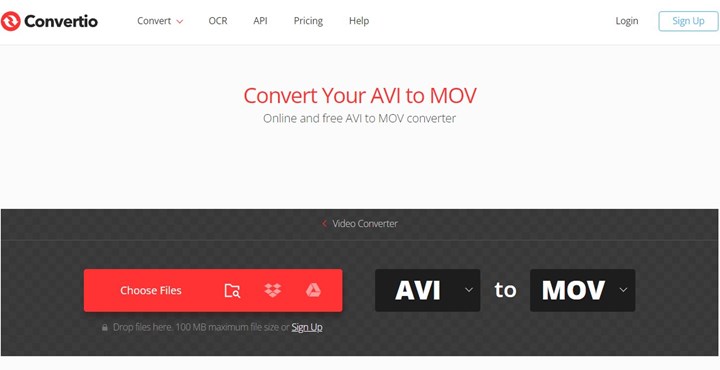 Convert AVI to MOV with Convertio