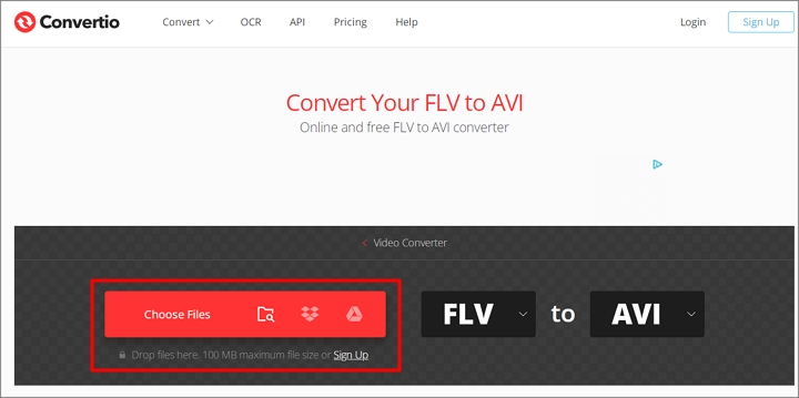 How to Convert FLV to AVI with Convertio- Step 1