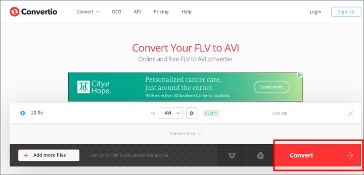 How to Convert FLV to AVI with Convertio- Step 2