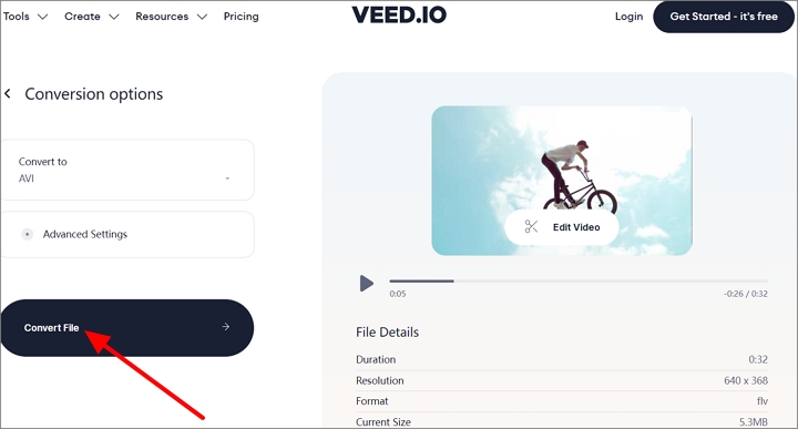 How to Convert FLV to AVI with Veed - Step 2