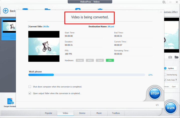 How to Convert FLV to AVI with VideoProc Converter - Step 3